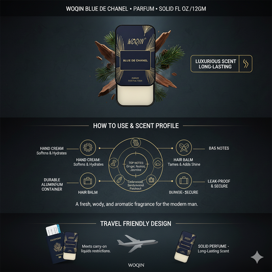 WOQIN® Blu-De-Chanel Solid Perfume | Alcohol Free & Non-Greasy Cologne | Strong & Long Lasting Fragrance | 12g (Blu-De-Chanel Premium Fregrence (Woody, Spicy Oud, Leather))
