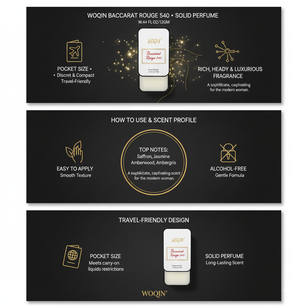 WOQIN® Baccarat Rouge 540 Solid Perfume | Travel-Friendly | Long Lasting & Luxury Fragrance | Pocket Size | Alcohol-Free & Non-Greasy| 12g (Woody, Amber, Sweet Notes)