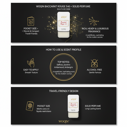WOQIN® Baccarat Rouge 540 Solid Perfume | Travel-Friendly | Long Lasting & Luxury Fragrance | Pocket Size | Alcohol-Free & Non-Greasy| 12g (Woody, Amber, Sweet Notes)