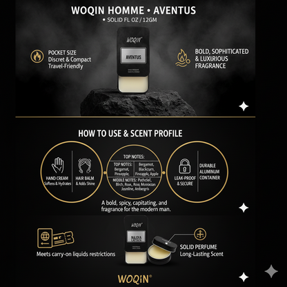 WOQIN® Creed Aventus Solid Perfume | Alcohol-Free & Non-Greasy Cologne | Bold & Long-Lasting Fragrance | 12g (Creed Aventus Premium Fragrance – Citrus, Aromatic, Woody)