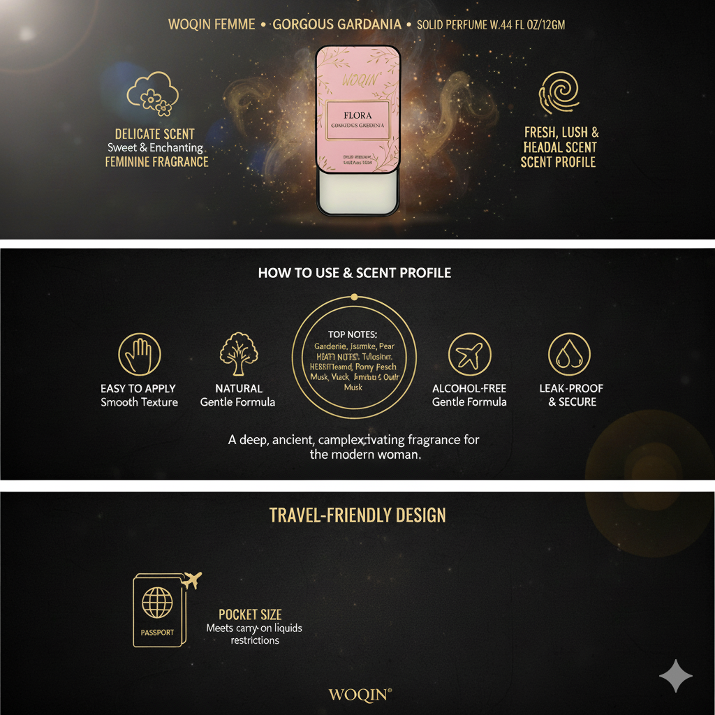 WOQIN® Flora Solid Perfume | Alcohol-Free & Non-Greasy Cologne | Fresh & Long-Lasting Fragrance | 12g (Flora Gucci Premium Fragrance – Floral, Fruity, Elegant)