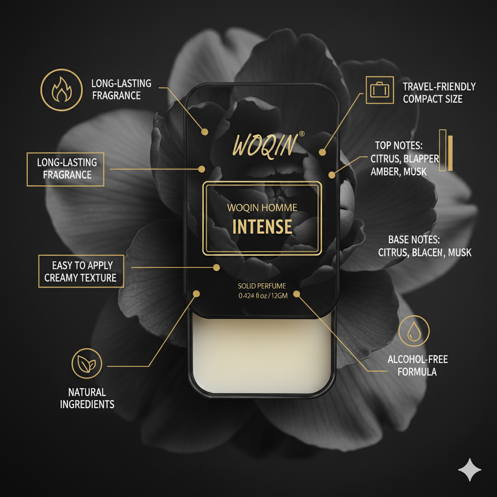 WOQIN® Dior Homme Intense Solid Perfume | Alcohol-Free & Non-Greasy Cologne | Elegant & Long-Lasting Fragrance | 12g (Dior Homme Intense Premium Fragrance – Woody, Floral, Musk)