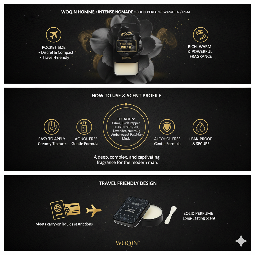 WOQIN® Dior Homme Intense Solid Perfume | Alcohol-Free & Non-Greasy Cologne | Elegant & Long-Lasting Fragrance | 12g (Dior Homme Intense Premium Fragrance – Woody, Floral, Musk)