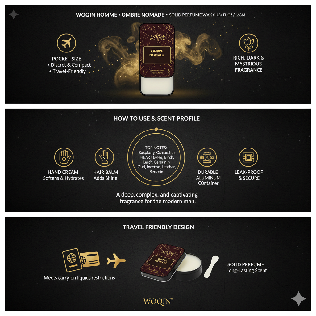 WOQIN® Ombre Nomade Solid Perfume | Alcohol Free & Non-Greasy Cologne | Strong & Long Lasting Fragrance | 12g (Ombre Nomade Premium Fregrence (Woody, Spicy Oud, Leather))