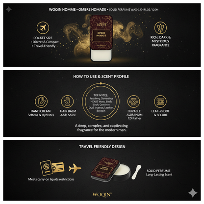 WOQIN® Ombre Nomade Solid Perfume | Alcohol Free & Non-Greasy Cologne | Strong & Long Lasting Fragrance | 12g (Ombre Nomade Premium Fregrence (Woody, Spicy Oud, Leather))