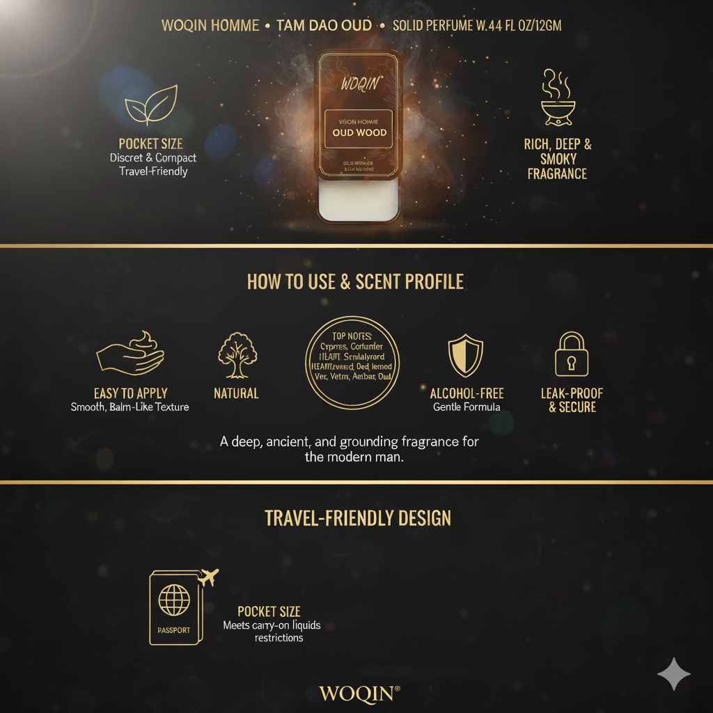 WOQIN® Oud Wood  Solid Perfume | Alcohol-Free & Non-Greasy Cologne | Rich & Long-Lasting Fragrance | 12g (Oud Wood Premium Fragrance – Woody, Oriental, Exotic)