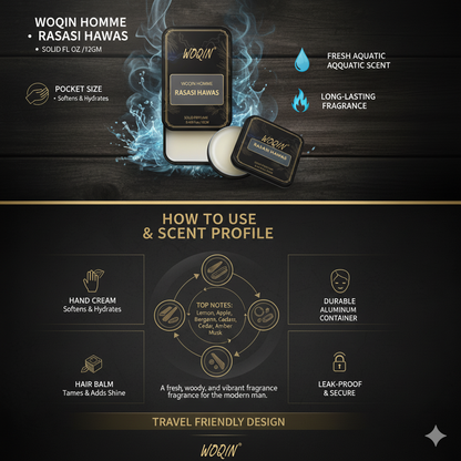 WOQIN® Rasasi Hawas Solid Perfume | Alcohol-Free & Non-Greasy Cologne | Fresh & Long-Lasting Fragrance | 12g (Rasasi Hawas Premium Fragrance – Fruity, Aquatic, Woody)