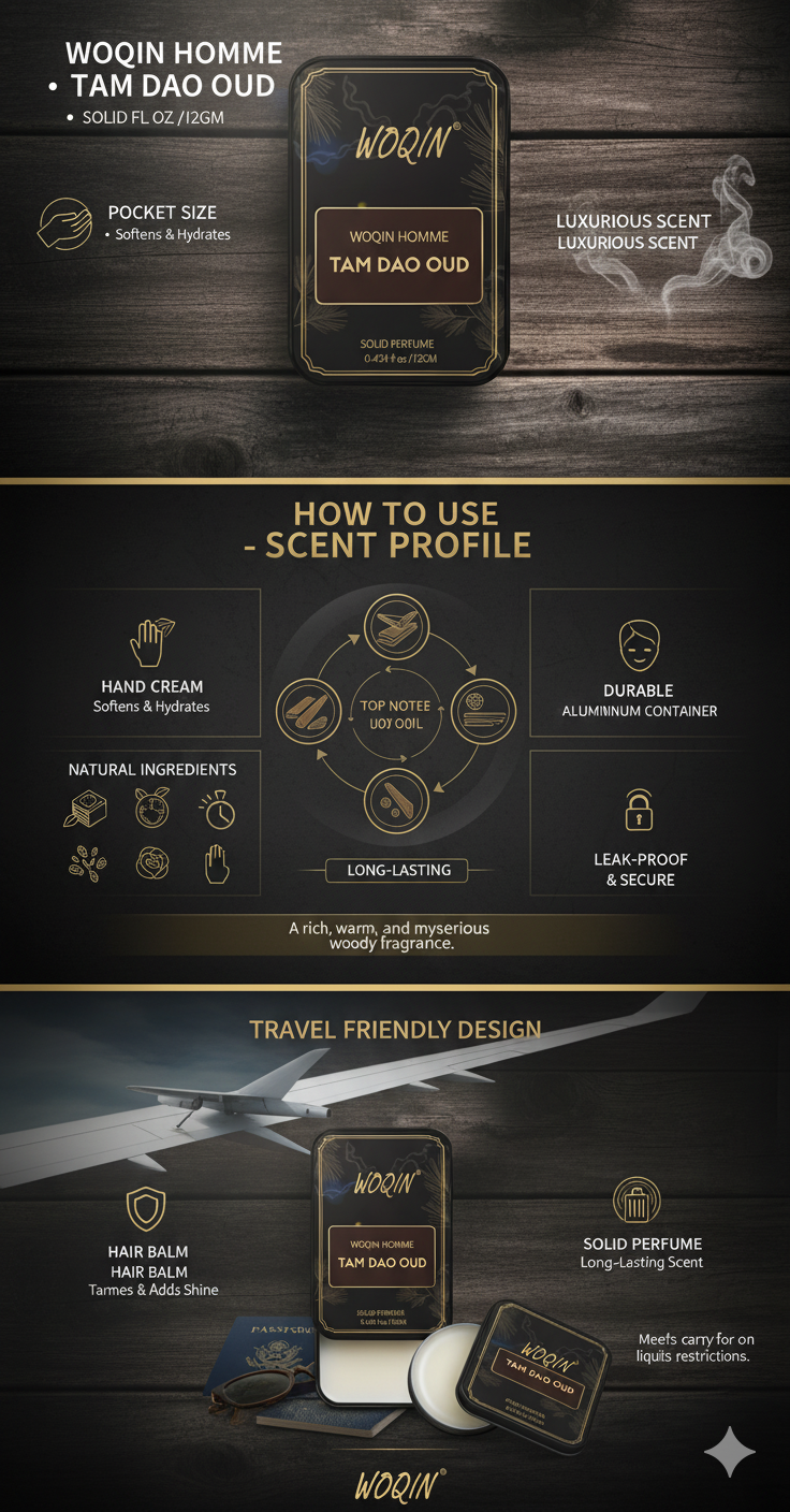 WOQIN® Tam Dao Solid Perfume | Alcohol-Free & Non-Greasy Cologne | Rich & Long-Lasting Fragrance | 12g (Tam Dao Premium Fragrance – Woody, Oriental, Exotic)